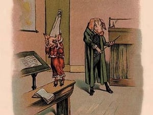 Pig in Dunce Cap and School Master by A. Gual - Art Print