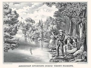 American Sporting Scene: Trout Fishing by John Walsh & Co - Art Print