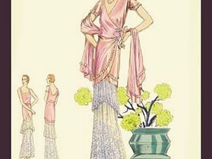 Party Dress in Pink and Blue by Atelier Bachroitz - Art Print
