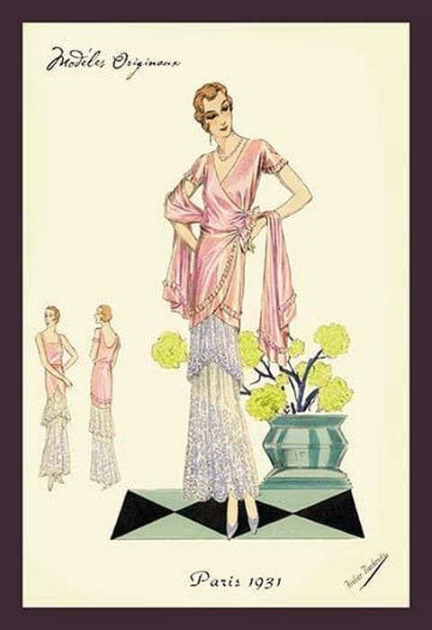 Party Dress in Pink and Blue by Atelier Bachroitz - Art Print