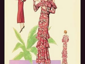 Party Dress with Ruffles and Flowers by Atelier Bachroitz - Art Print