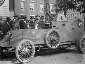 U.S. Army Armored Truck with Machine Gun is Gawked by onlookers on a Washington Street - Art Print