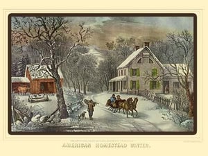 American Homestead Winter by Nathaniel Currier - Art Print