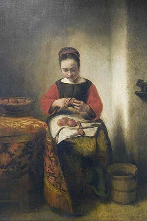Young Girl Peeling Apples by Nicolaes Maes - Art Print