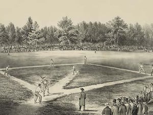 American national game of base ball by Currier & Ives - Art Print
