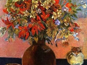 Flowers and Cats by Paul Gauguin - Art Print