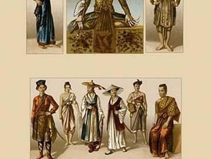 A Variety of Asian Costumes by Auguste Racinet - Art Print