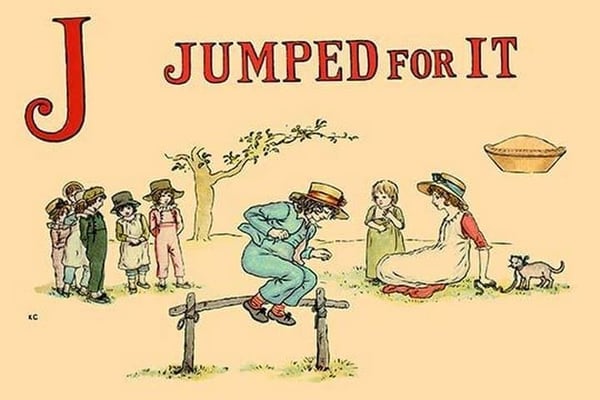 J - Jumped for It by Kate Greenaway - Art Print