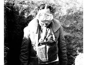 An American Soldier Wearing His Gas Mask - Art Print