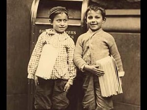 Selling Papers at the Reading Terminal Market in Philadelphia by Lewis Wickes Hine - Art Print