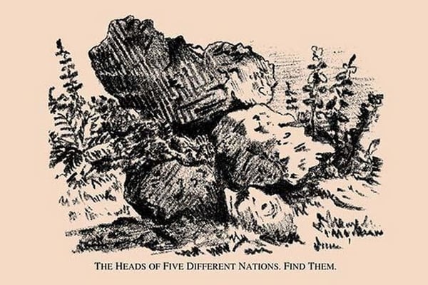 The Heads of Five Different Nations. Find Them. by National Puzzle Co. - Art Print