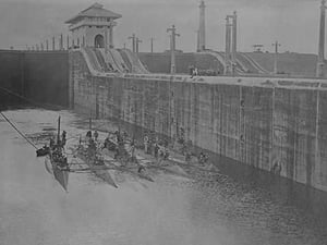 4 U.S. Navy Submarines in the Gatun Locks in the Panama Canal - Art Print
