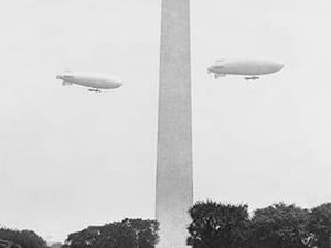 Blimps practice over the Washington Monument - Art Print