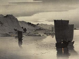 Evening sailboats by Koson Ohara - Art Print