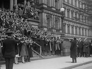 A hundred Massed Violins on the Steps of the Navy Building in Washington