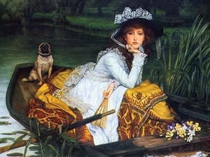 A Young woman in a boat by James Tissot - Art Print