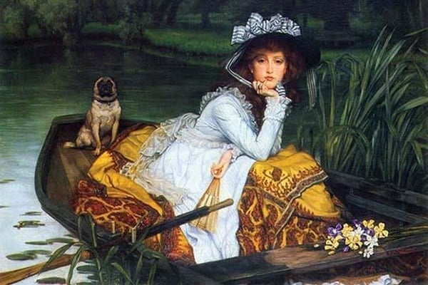 A Young woman in a boat by James Tissot - Art Print