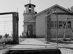 Bench Scool in Oregon by Dorothea Lange - Art Print