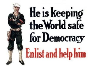 He is keeping the world safe for democracy Enlist and help him by Cliffton Carleton - Art Print