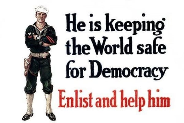 He is keeping the world safe for democracy Enlist and help him by Cliffton Carleton - Art Print