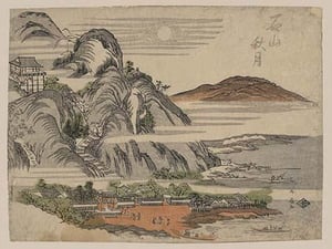 Autumn moon over Ishiyama. by Shunsen Katakawa - Art Print