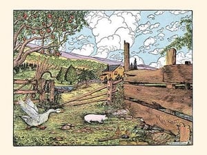 The Gander Flapped his Big Wings and Chased Piggy Joe by Luxor Price - Art Print
