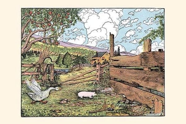 The Gander Flapped his Big Wings and Chased Piggy Joe by Luxor Price - Art Print