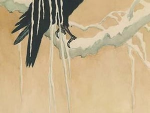 Blackbird in snow by Koson Ikeda - Art Print