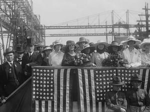 FDR attends launch of the Battleship Tennessee as Secretary of the Navy - Art Print