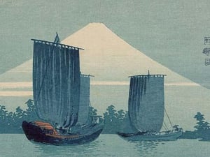Sailboats and Mount Fuji. by Uehara Konen - Art Print