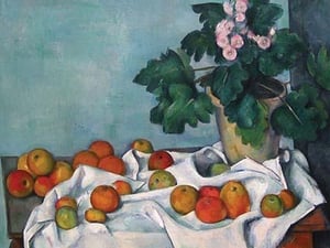 Still Life with Apples & A Pot of Primroses by Paul Cezanne - Art Print