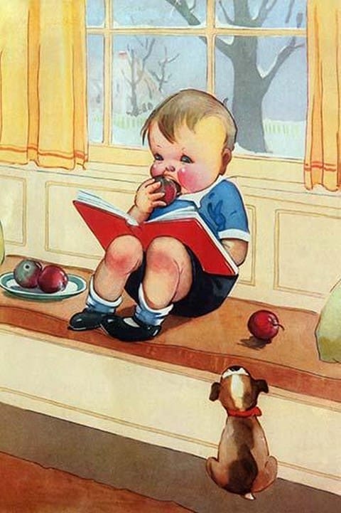A Good Book and a bite of Apple by Mildred Plew Merryman - Art Print