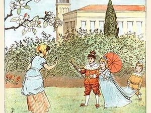Along came a blackbird and Popped off her nose by Randolph Caldecott - Art Print