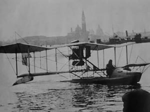 Biplane Land in the Canals of Venice; Captain Ginocchio's Airplane - Art Print