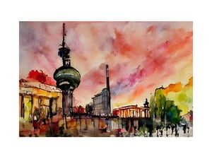 Berlin Scene in Colorful Watercolor Style