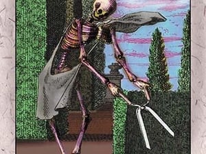 Skeleton Trimming a Hedge - Art Print