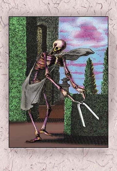 Skeleton Trimming a Hedge - Art Print