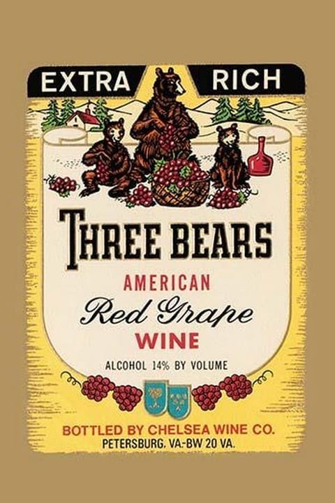 Extra Rich Three Bears American Red Grape Wine - Art Print