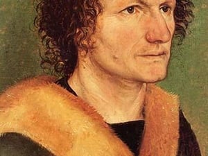 Male portrait in front a green background by Albrecht Durer - Art Print
