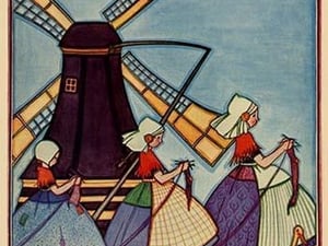 Dutch Girls Knitting by Needlecraft Magazine #2 - Art Print