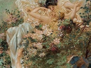 Two Fairies Embracing in a Landscape with a Swan by Hans Zatzka - Art Print