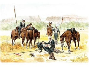 Assisting a Wounded Soldier by Richard Simkin - Art Print