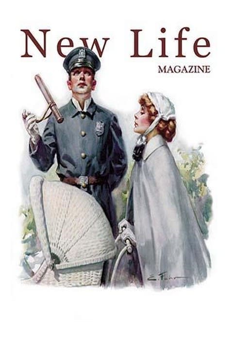 Policeman Watches Over New Mother - Art Print