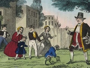 Monkey tips his hat a the teacher Throws coins by Charles Butler - Art Print