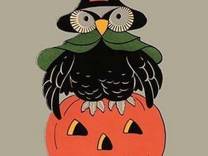 Wise Owl and Jack-O-Lantern - Art Print