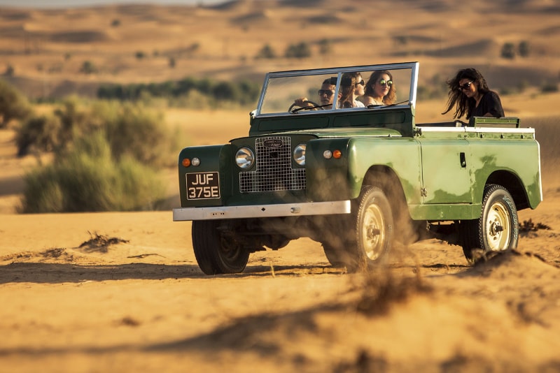 Vintage Landrover safari in Dubai desert