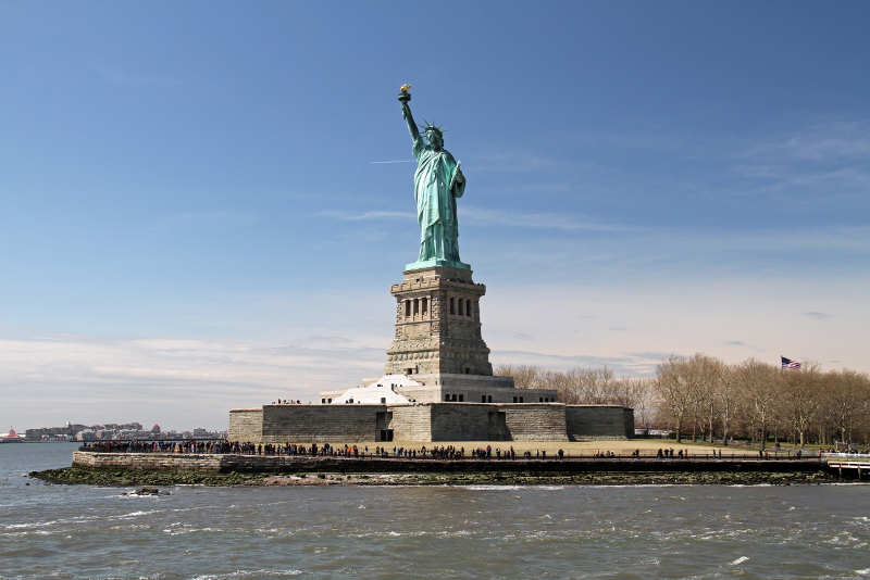 View of the Statue of Liberty from a ferry