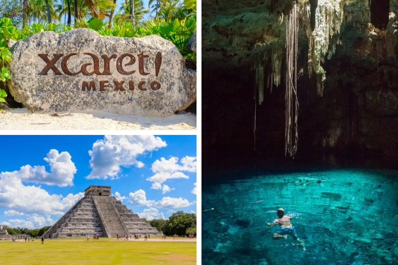 Combo Xcaret Basic e Chichen Itza più nuotate a cenote e pranzo