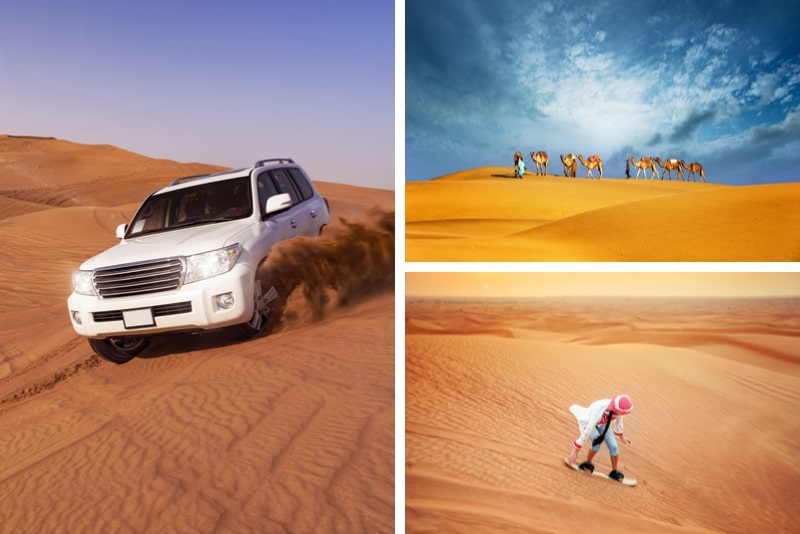 BBQ dans le désert de Dubaï, safari dans les dunes rouges, balade à dos de chameau et sandboard