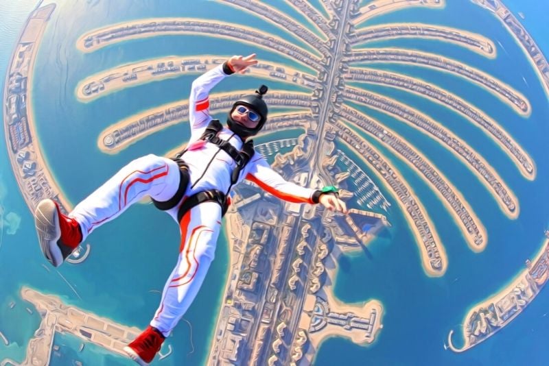 skydiving above the Palm Jumeirah, Dubai